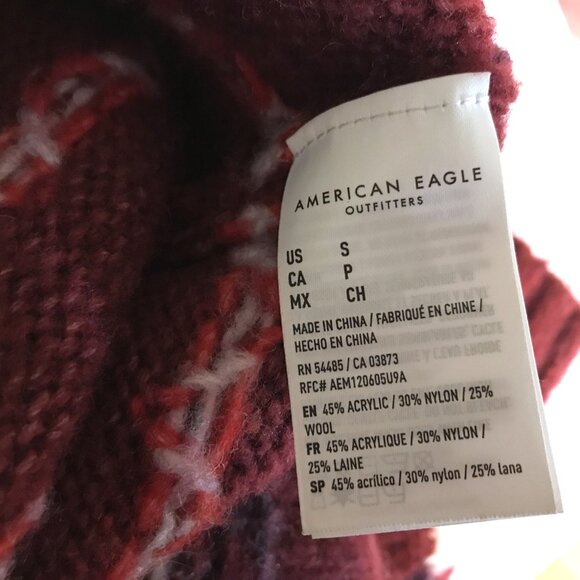 American Eagle Wool Blend Sweater Fair Isle Mock Burgundy Multicolor Women S - Picture 11 of 12